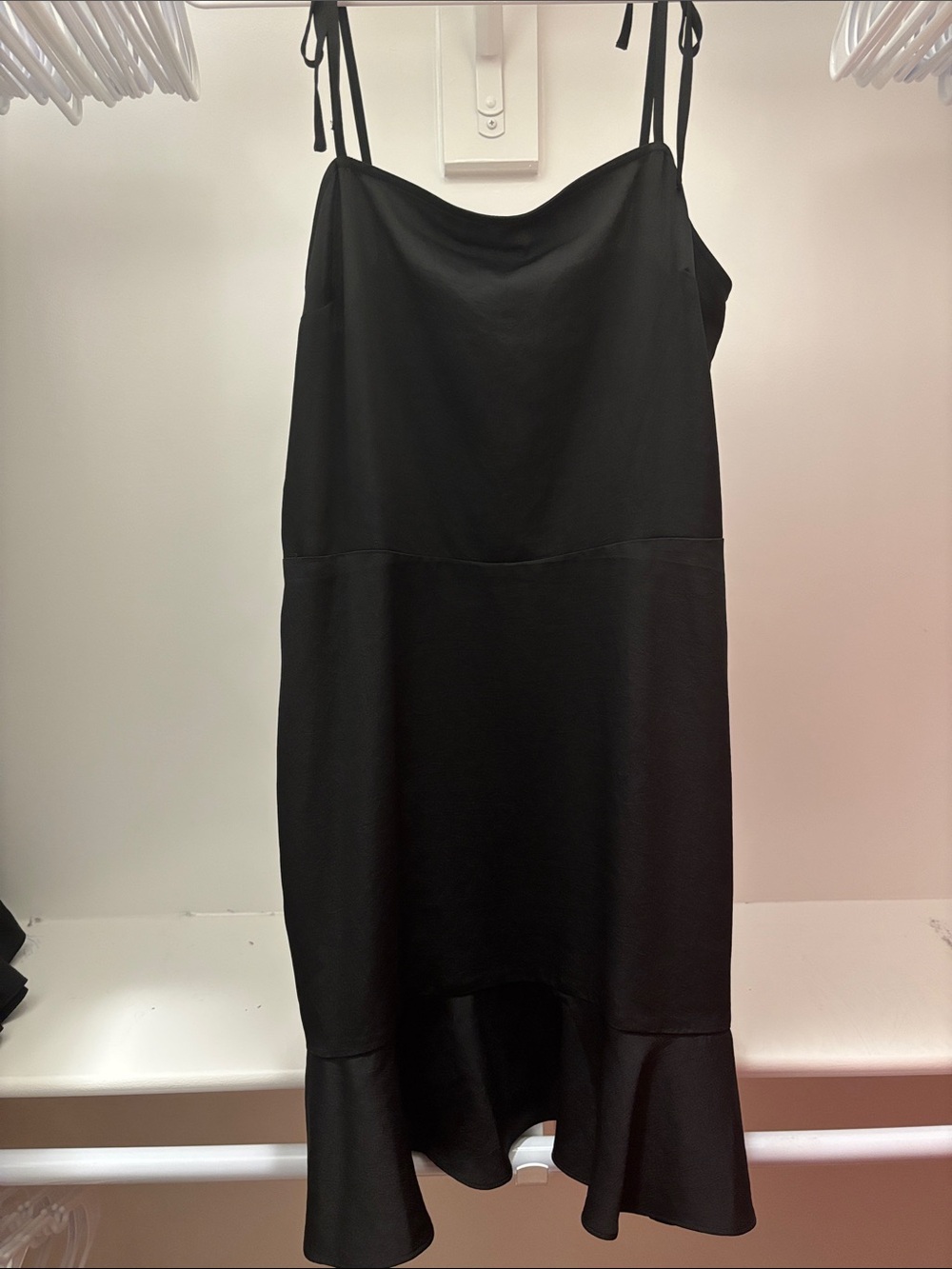 Express Black Slip Dress with Ruffle Hem and Tie Straps